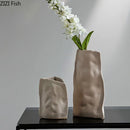 Axyaa Triangle Wrinkle Ceramic Vase for Desk Decoration and Floral Arrangement