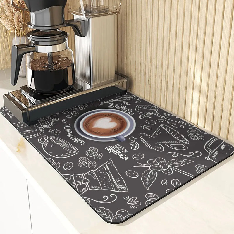 Axyaa Coffee Pattern Placemats Set for Table Cups Coaster Drainer Diatomaceous Earth Mat