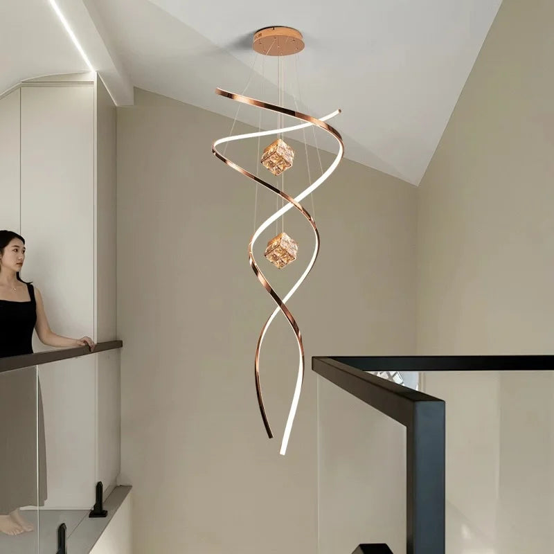 Axyaa Staircase Chandeliers LED Pendant Light Lamps for Living Room Eco-Friendly Lighting