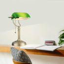 Axyaa Green Glass Bankers Desk Lamp with USB Charging Port and Pull Chain Switch