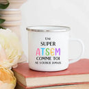 Axyaa Enamel Mug - Top Atsem Gift, Creative Print, School Drinkware, Home Handle