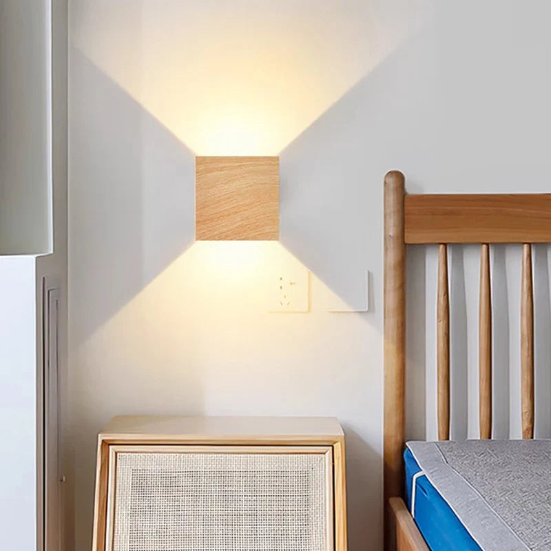 Axyaa Walnut Wood LED Wall Lamp for Room Decor & Lighting