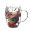 Axyaa Double Wall Glass Mug Cup with Dry Flowers & Glitters - Student Gifts