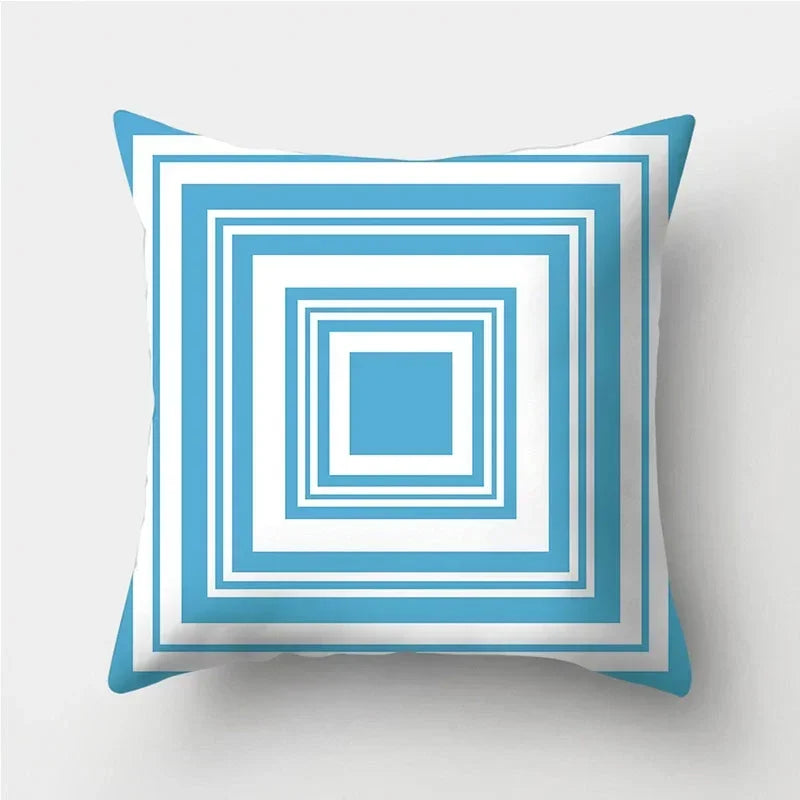 Axyaa Blue Geometric Pattern Cushion Cover for Living Room Sofa Decoration