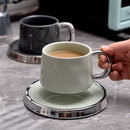 Axyaa Silver-Rimmed Ceramic Cup and Saucer Set - Luxury Water Cup, Flower Cup