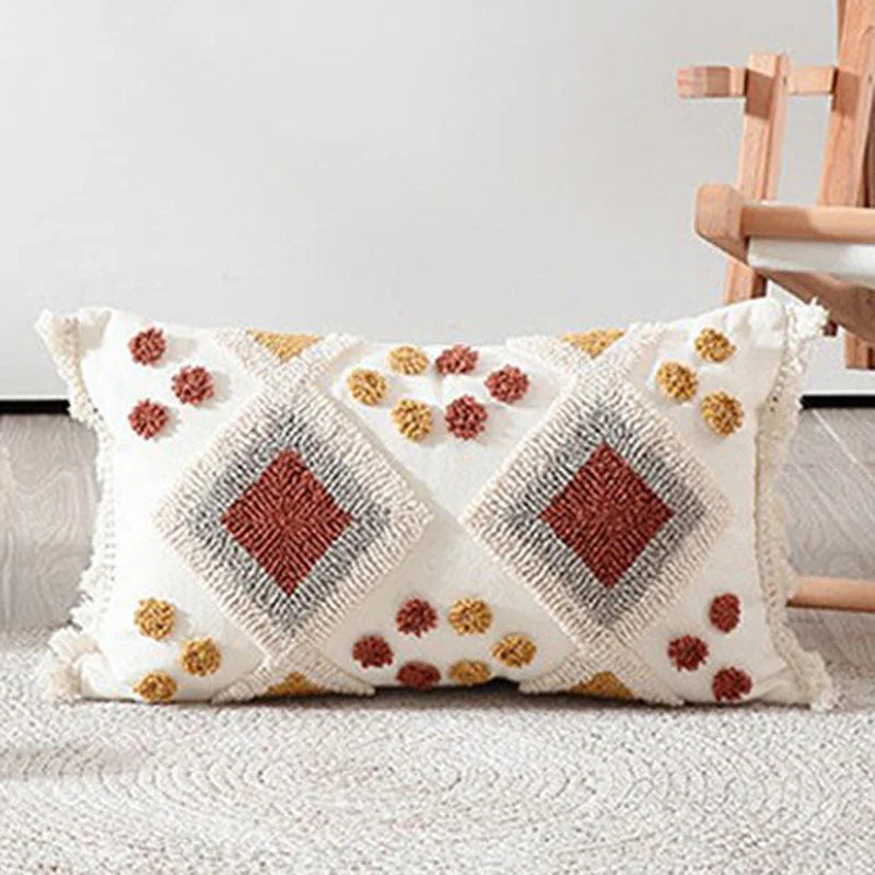 Axyaa Bohemian Tassel Tufted Cushion Cover for Home Decor