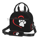 Axyaa Red Love Heart Insulated Lunch Bag with Shoulder Strap - Puppy Paw Theme