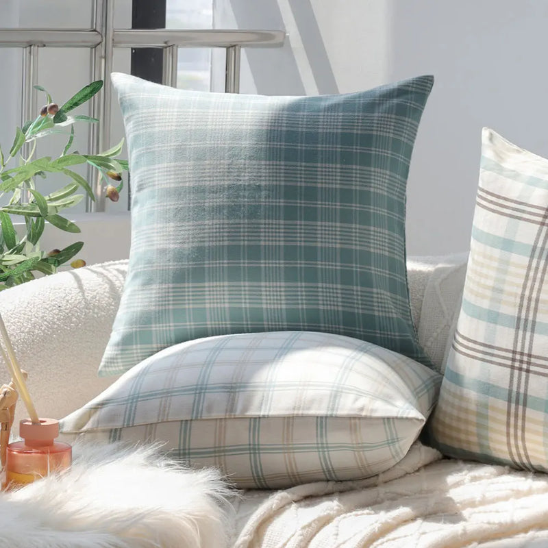 Axyaa Plaid Cushion Cover: Simple Nordic Style Sofa Pillow Cover for Home Decor
