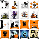 Axyaa Black Cat Pumpkin Cushion Cover 45x45 cm - Home Decor Funny Printed Pillow Case