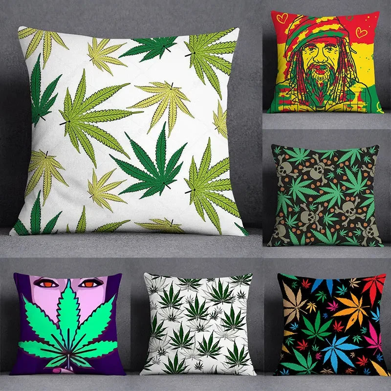 Axyaa Green Leaf Theme Pillowcase - Decorative Polyester Home Decoration 45*45cm
