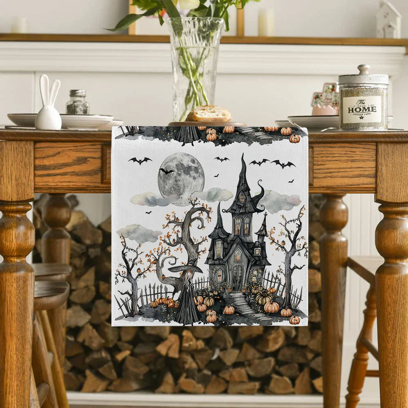 Axyaa Halloween Pumpkin Castle Table Runner