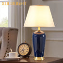 Luxury Dark Blue Ceramic Table Lamp with Remote Control for Bedroom and Living Room by Axyaa