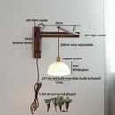 Axyaa Antique Brass Wall Lamp with Amber Glass Shade for Home Decor