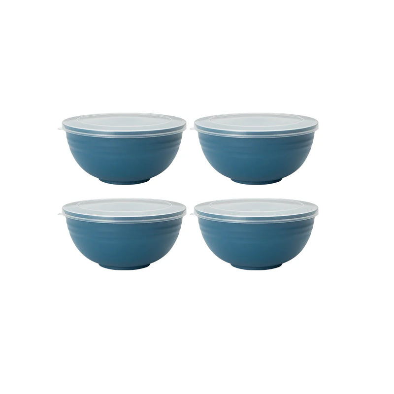 Axyaa Dark Blue Plastic Bowl with Lid Set for Kitchen, RV, Camping, Work, School - 6pcs