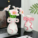 Axyaa Ribbon Bow Ceramic Vase: Charming Floral Arrangement Accessory for Home Decoration
