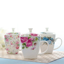 Axyaa Floral Rose Bone  Breakfast Mug with Lid - 500ml Ceramic Coffee Cup