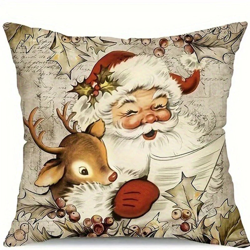 Axyaa Retro Farmhouse Santa Claus Pillowcase - Festive Sofa Cushion Cover