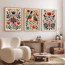 Retro Scandinavian Flower Birds Canvas Wall Art Print by Axyaa