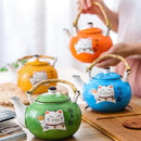 Axya Lucky Cat Ceramic Tea Set with Wooden Tray and Tea Cups