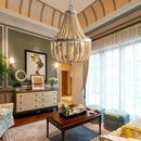 Axyaa Nordic Wooden Bead LED Chandelier, Retro Attic E27 Pendant Lamp
