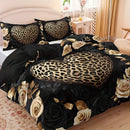 Axyaa Leopard Heart Rose Bedding Set: Luxury Romantic Style Bedroom Decor