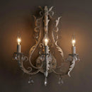 Axyaa French Retro Iron Crystal Wall Lamp with 3 Heads for Rural Living Spaces