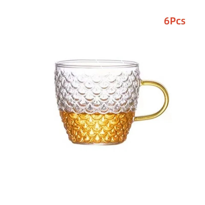 Axyaa 100ml Glass Fish Scale Teacup Set Transparent Handle Kung Fu Small Cup
