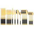 Axyaa Gold Ceramic Dinnerware Set with Stainless Steel Flatware & Cutlery in Luxe Storage Rack