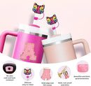 Axyaa Cup Set: Initials Silicone Straw Cap Boot Handle Sticker Charm