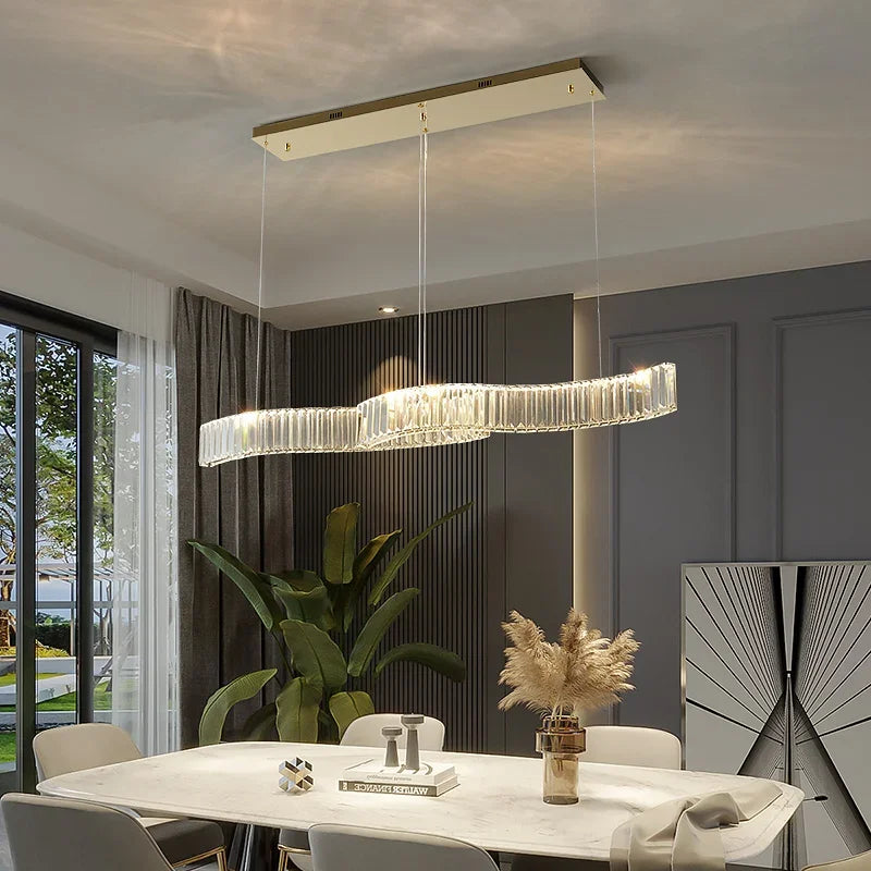 Axyaa Modern LED Crystal Chandelier - Luxury Dining Room & Kitchen Island Lighting in Chrome/Gold