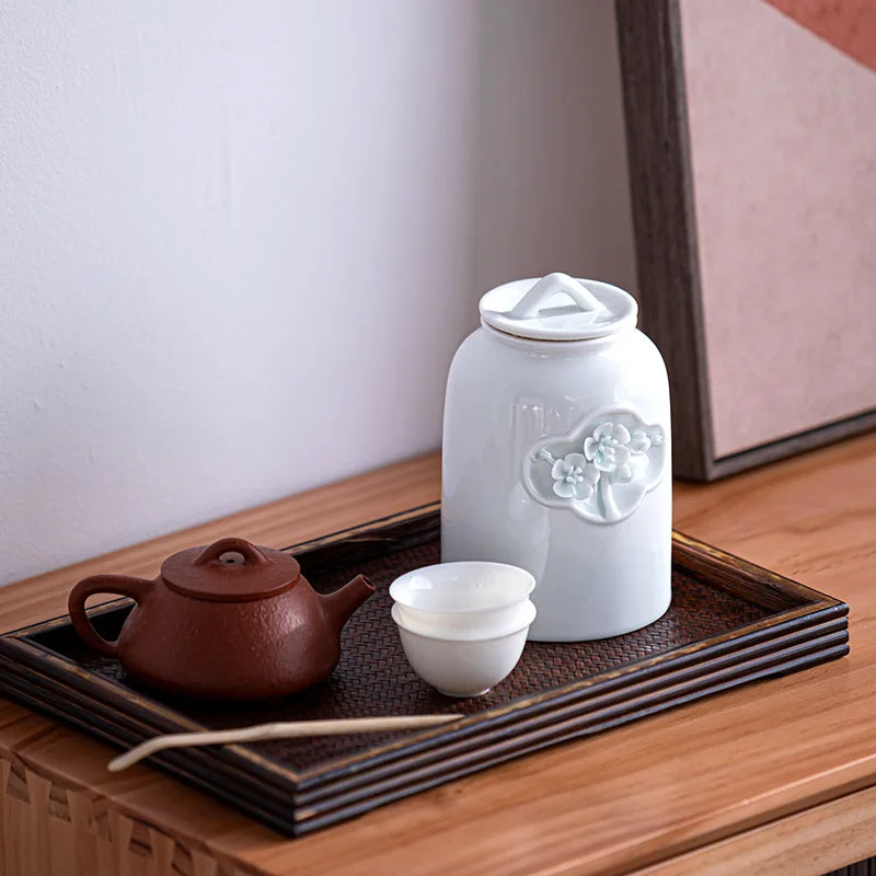 Axya Embossed Flower Tea Pot & Sealed Storage Jars - Kitchen Container & Coffee Can