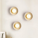 Axyaa White Glass LED Wall Lights with Wood Base Pull Chain Switch for Nordic Modern Decor