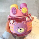 Axyaa Kawaii Bear 1L Water Bottle with Straw, Cute Design for Kids, Travel-friendly