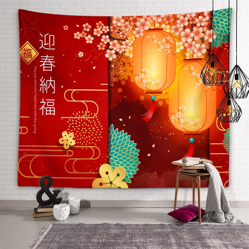 Axyaa Chinese New Year Tapestry Blessings Good Luck Spring Festival Decor