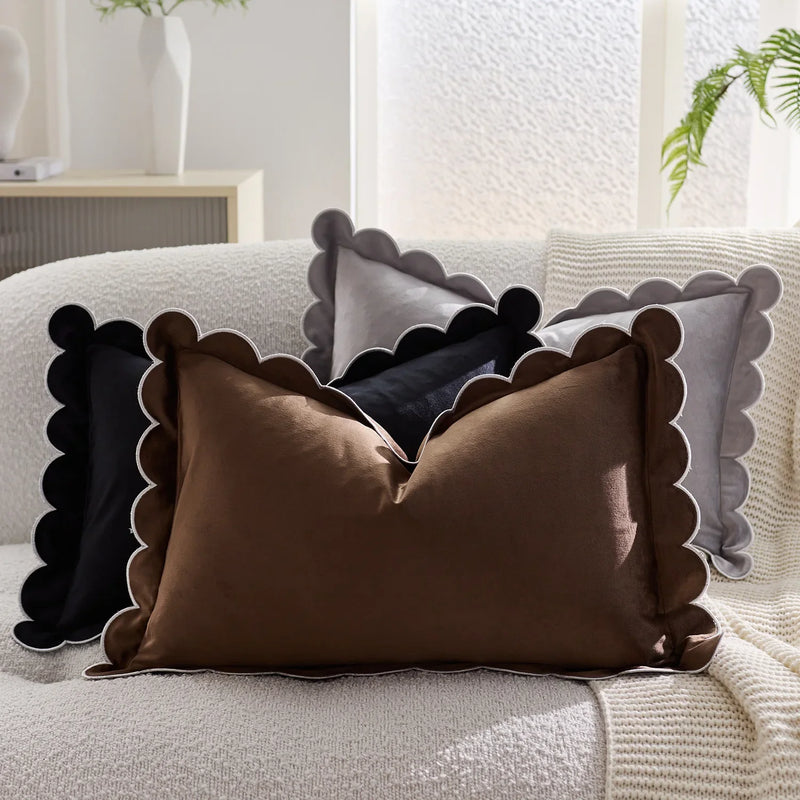 Axyaa Wave Fringed Velvet Cushion Cover in Various Colors