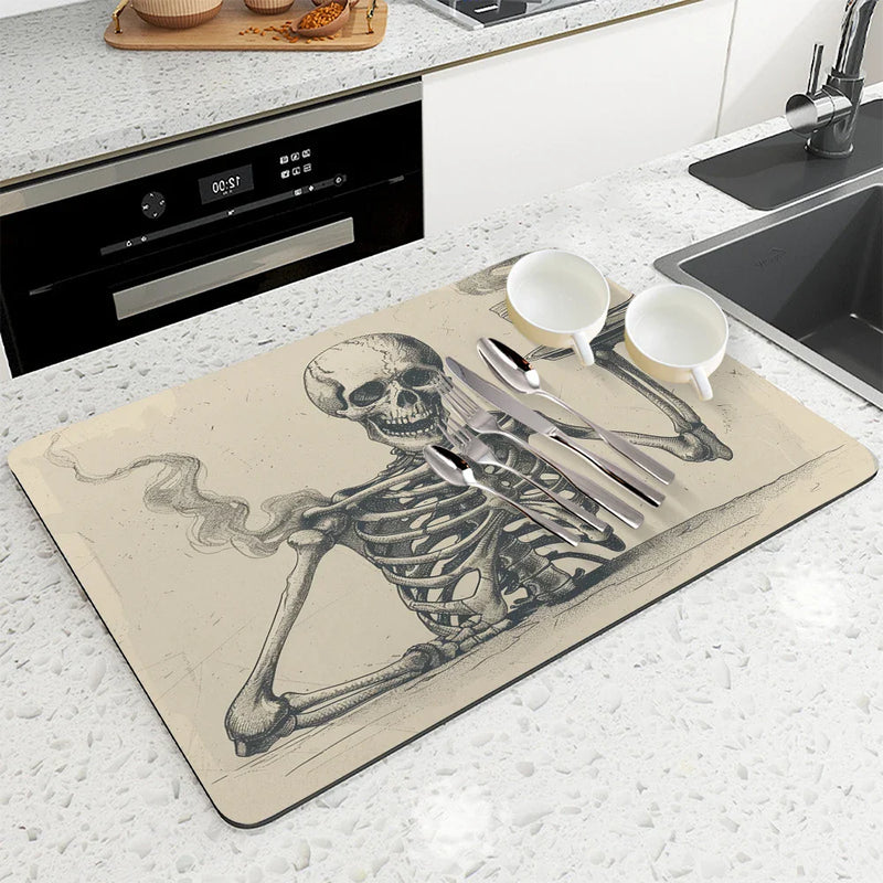 Axyaa Vintage Skull Coffee Absorbent Drying Mat for Kitchen Tables