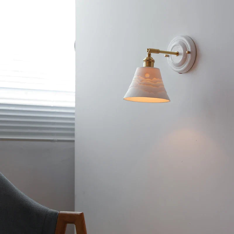 Axyaa Ceramic LED Wall Sconce with Adjustable Copper Arm - Pull Chain Switch