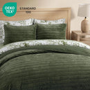 Axyaa Olive Green Velvet King Quilt with 2 Shams - Luxurious Striped Design