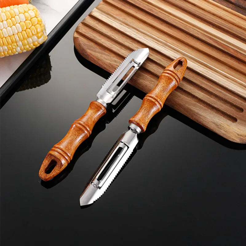 Axyaa Stainless Steel Peeler with Wooden Handle for Kitchen Grating and Scaling