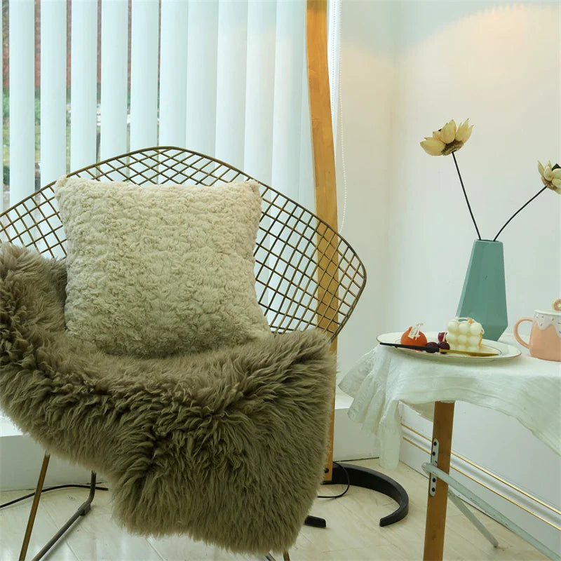 Beige Plush Pillow Cover 45*45cm - Axyaa Home Decor Essential