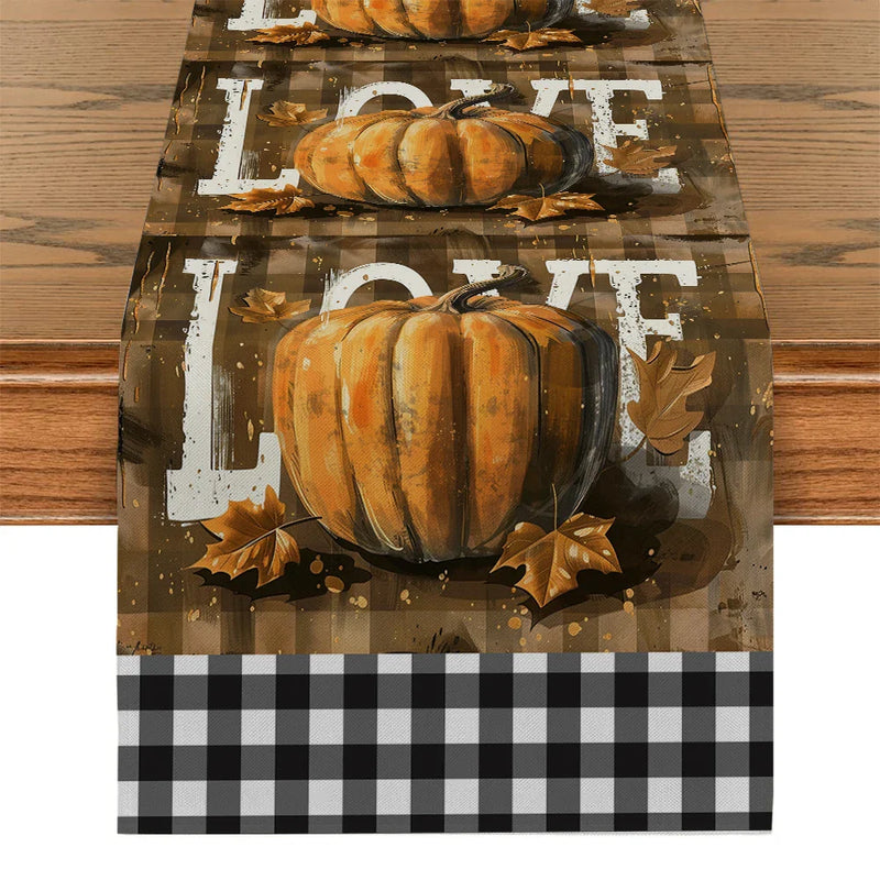 Axyaa Thanksgiving Pumpkin Coffee Leaves Table Runner