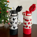 Axyaa Cherry Puppy 500ml Stainless Steel Thermal Bottle with Straw - Kawaii Design
