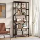 Axyaa Tall Industrial Bookshelf with Open Wood Shelves, Metal Display Storage Shelving