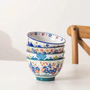 Axyaa Hand-Painted Ceramic Rice Bowls - 4pcs Set for Soup, Salad or Yogurt
