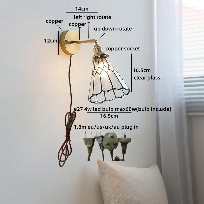 Axyaa Clear Glass Copper Arm LED Wall Sconce Wandlamp