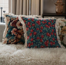 Axyaa Vintage Floral Oil Painting Pillow Cover with Jacquard Tassels