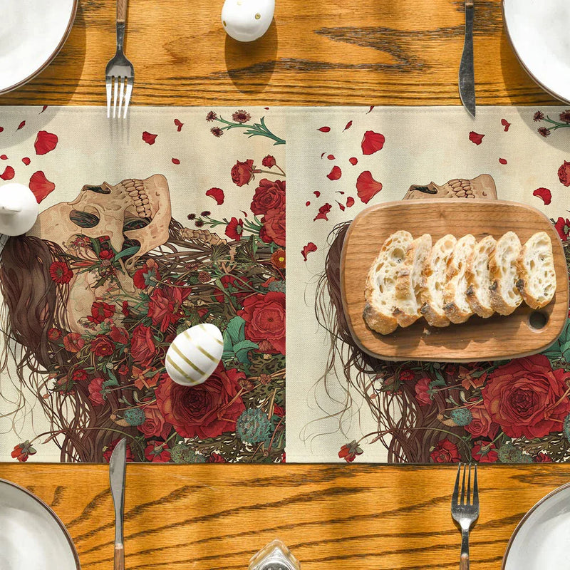 Axyaa Floral Skull Table Runner for Kitchen Dining Decor