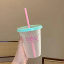 Axyaa Cartoon Coffee Cups Straw Bottles Large Capacity Portable Milk Tea Cup