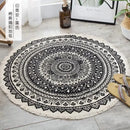 Axyaa Nordic Style Cotton Linen Round Carpets Boho Retro Handmade Floor Mats