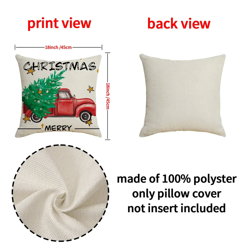 Axyaa Christmas Cushion Covers: Green Red Plaid Merry Christmas Pillowcase 45x45CM